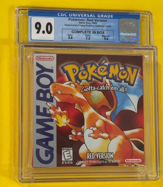 Pokemon Red Version 1st Print Game Boy CGC 9.0 CIB Sandshrew Graded